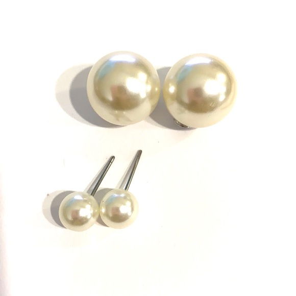 Earrings Barrette Set Gold Tone Hearts Faux Pearls - Picture 9 of 9